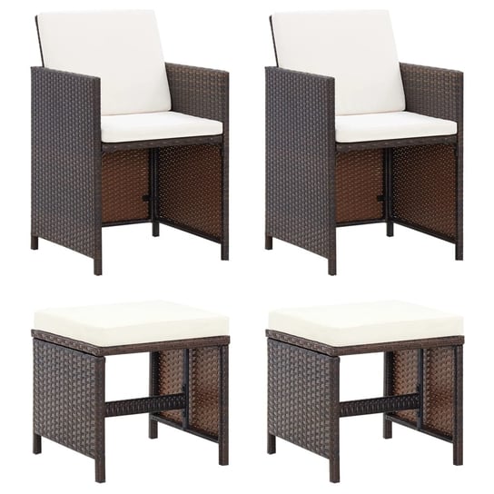 vidaXL 4-cz. zestaw krzeseł i stołków ogrodowych, rattan PE, brązowy vidaXL