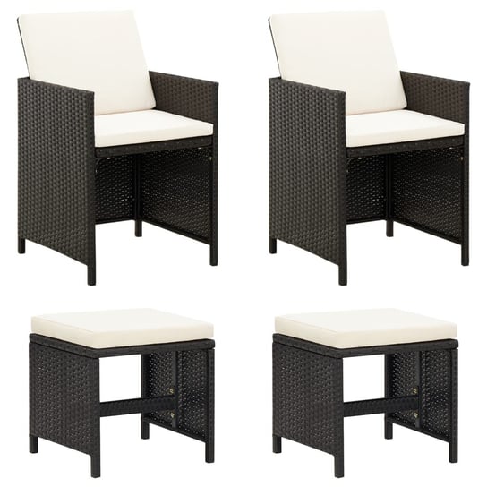 vidaXL 4-cz. zestaw krzeseł i stołków ogrodowych, rattan PE, czarny vidaXL