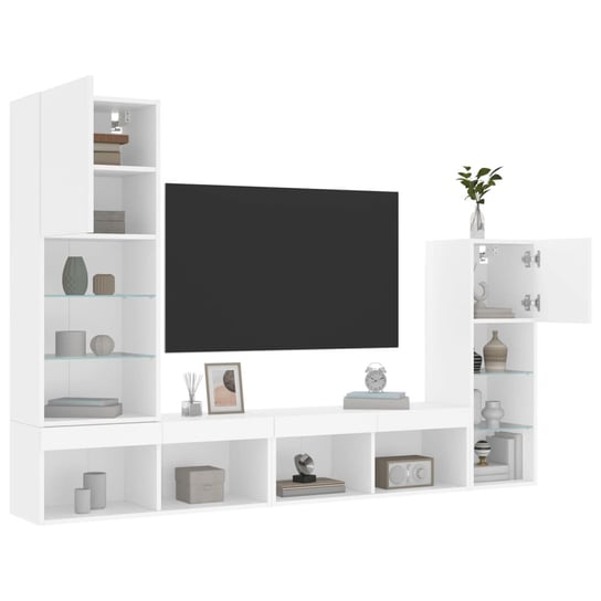 vidaXL 4-cz. zestaw mebli TV z LED, biały, materiał drewnopochodny vidaXL