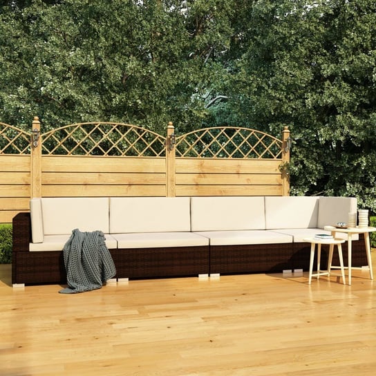 vidaXL 4-częściowa sofa do ogrodu, z poduszkami, polirattan, brązowa vidaXL
