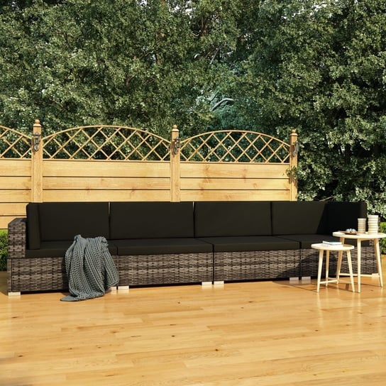 vidaXL 4-częściowa sofa do ogrodu, z poduszkami, polirattan, szara vidaXL