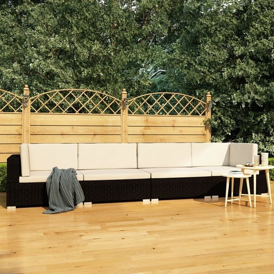 vidaXL 4-częściowa sofa ogrodowa, poduszki, rattan PE, czarna vidaXL