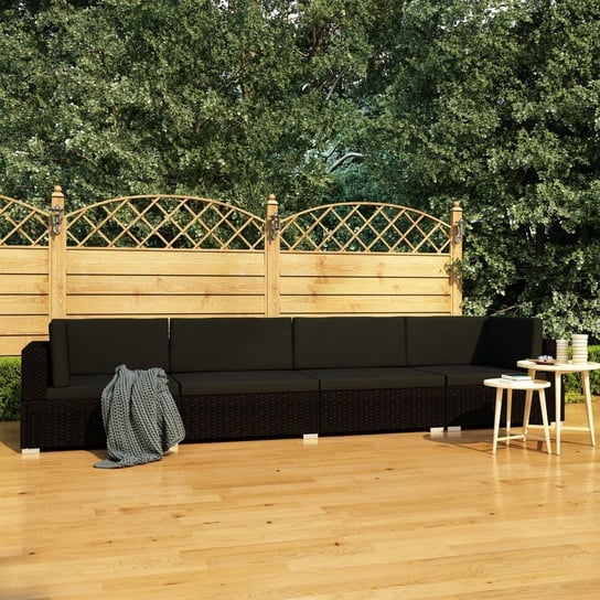 vidaXL 4-częściowa sofa ogrodowa, poduszki, rattan PE, czarna vidaXL