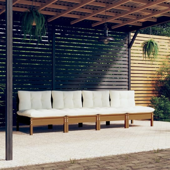vidaXL 4-osobowa sofa ogrodowa z kremowymi poduszkami, drewno sosnowe vidaXL