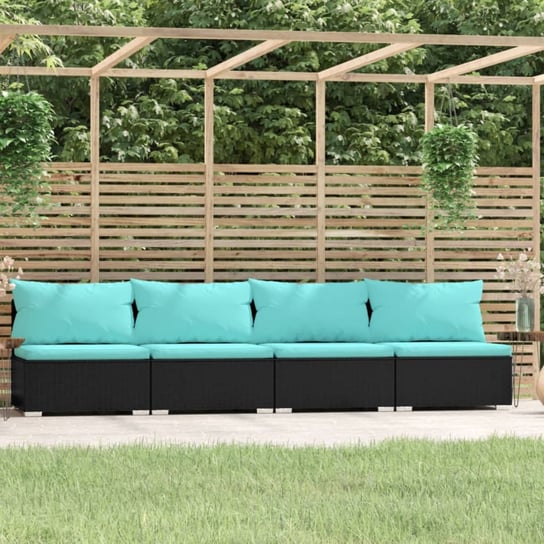 vidaXL 4-osobowa sofa ogrodowa z poduszkami, czarna, polirattan vidaXL