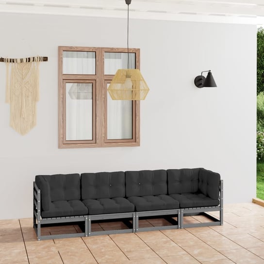 vidaXL 4-osobowa sofa ogrodowa z poduszkami, lite drewno sosnowe vidaXL