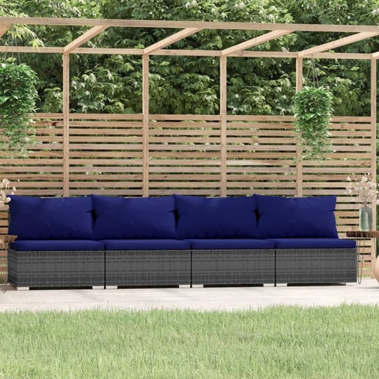 vidaXL 4-osobowa sofa ogrodowa z poduszkami, szary rattan PE vidaXL