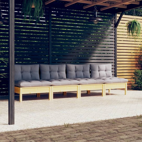 vidaXL 4-osobowa sofa ogrodowa z szarymi poduszkami, drewno sosnowe vidaXL