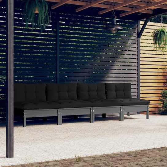 vidaXL 4-osobowa sofa z antracytowymi poduszkami, lite drewno sosnowe vidaXL