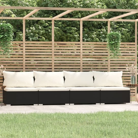vidaXL 4-osobowa sofa z poduszkami, czarna, polirattan vidaXL