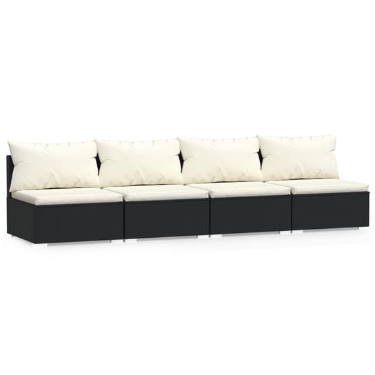 vidaXL 4-osobowa sofa z poduszkami, czarna, polirattan vidaXL