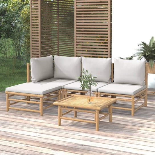 vidaXL 5-cz. zestaw mebli do ogrodu, jasnoszare poduszki, bambus vidaXL