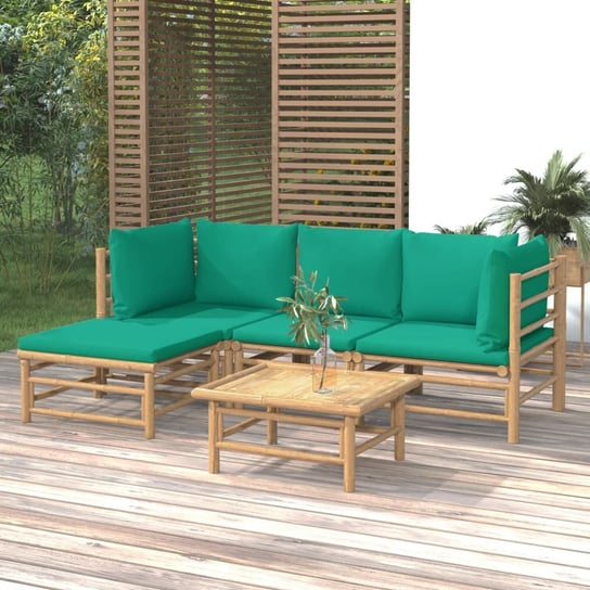 vidaXL 5-cz. zestaw mebli do ogrodu, zielone poduszki, bambusowy vidaXL