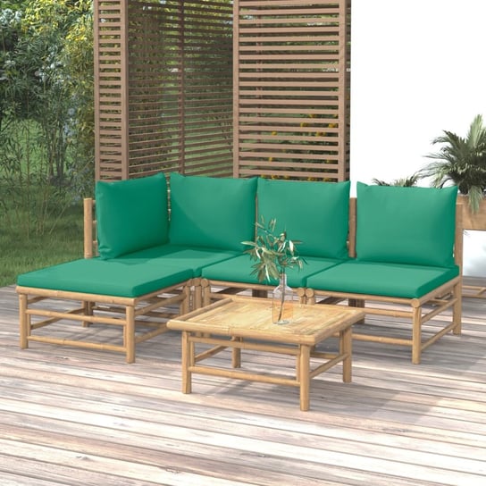 vidaXL 5-cz. zestaw mebli do ogrodu, zielone poduszki, bambusowy vidaXL