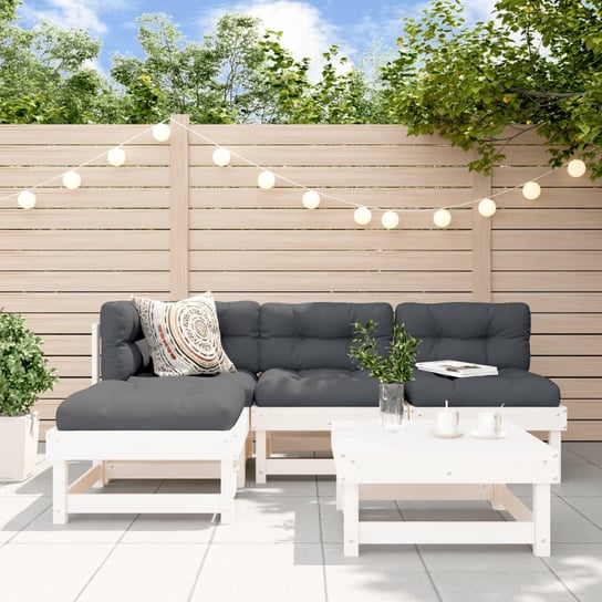 vidaXL 5-cz. zestaw wypoczynkowy do ogrodu z poduszkami, biały, drewno vidaXL