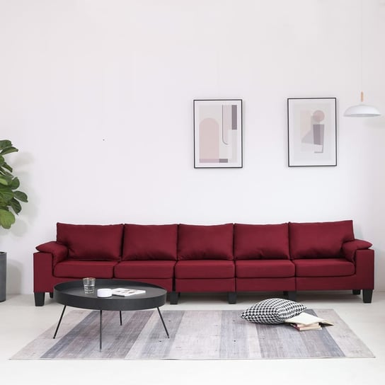 vidaXL 5-osobowa sofa, kolor czerwonego wina, tapicerowana tkaniną vidaXL