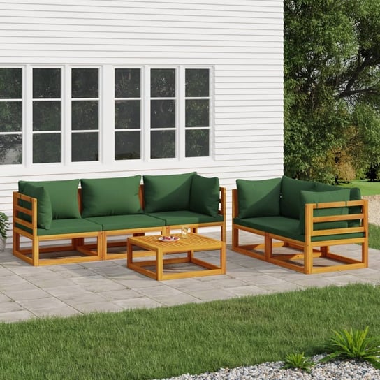 vidaXL 6-cz. ogrodowy zestaw wypoczynkowy, zielone poduszki, drewno vidaXL