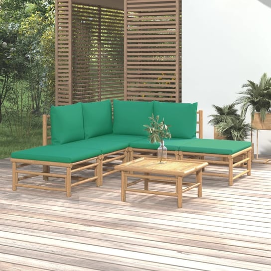 vidaXL 6-cz. zestaw mebli do ogrodu, zielone poduszki, bambusowy vidaXL