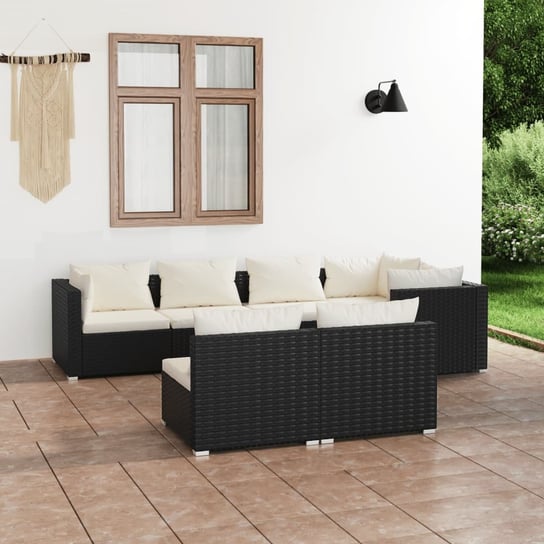 vidaXL 7-cz. ogrodowy zestaw wypoczynkowy poduszki, czarny rattan PE vidaXL