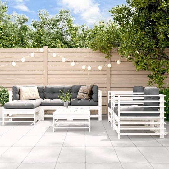 vidaXL 7-cz. zestaw wypoczynkowy do ogrodu, poduszki, biały, drewno vidaXL