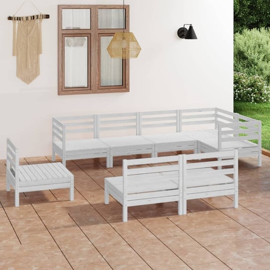 vidaXL 8-cz. zestaw wypoczynkowy do ogrodu, biały, drewno sosnowe vidaXL
