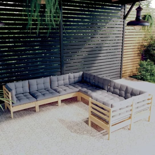 vidaXL 8-cz. zestaw wypoczynkowy do ogrodu, szare poduszki, sosnowy vidaXL