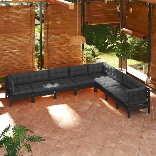 vidaXL 8-cz. zestaw wypoczynkowy do ogrodu, z poduszkami, czarna sosna vidaXL