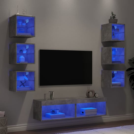 vidaXL 8-częściowy zestaw mebli TV z LED, szarość betonu vidaXL