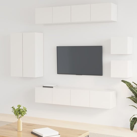 vidaXL 8-częściowy zestaw szafek telewizyjnych, biały z połyskiem vidaXL