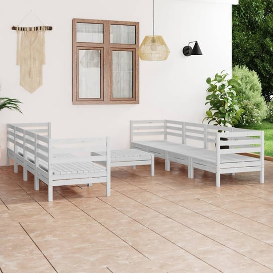 vidaXL 9-cz. zestaw wypoczynkowy do ogrodu, biały, drewno sosnowe vidaXL