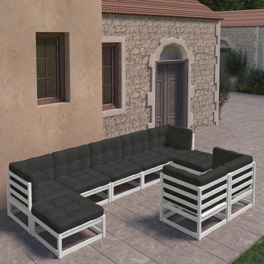 vidaXL 9-cz. zestaw wypoczynkowy do ogrodu, z poduszkami, biały, sosna vidaXL