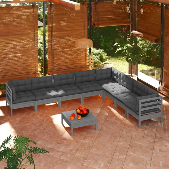 vidaXL 9-cz. zestaw wypoczynkowy do ogrodu, z poduszkami, szara sosna vidaXL