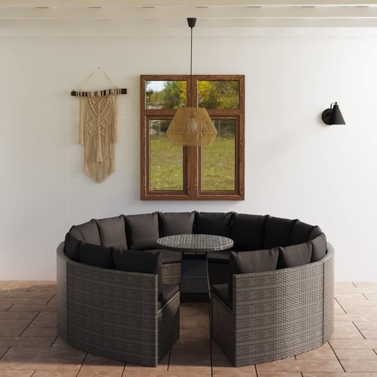 vidaXL 9-częściowa sofa do ogrodu, z poduszkami, polirattan, szara vidaXL