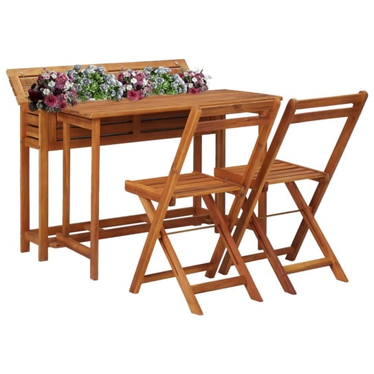 vidaXL Balkonowy stół z donicą i 2 krzesłami bistro, drewno akacjowe vidaXL