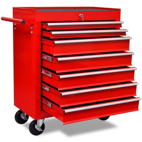 vidaXL Czerwony wózek narzędziowy/warsztatowy z 7 szufladami vidaXL