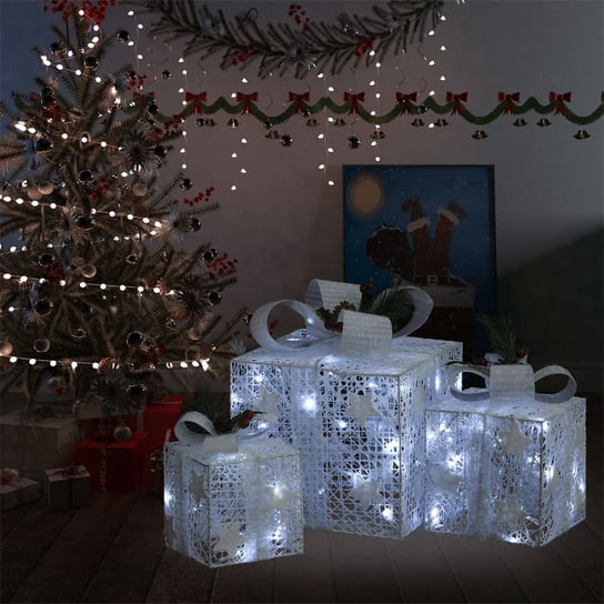 vidaXL Dekoracja świąteczna: 3 białe prezenty, wewnętrzna/zewnętrzna vidaXL