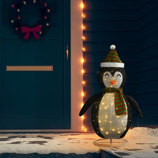 vidaXL Dekoracja świąteczna, pingwin z LED, luksusowa tkanina, 120 cm vidaXL