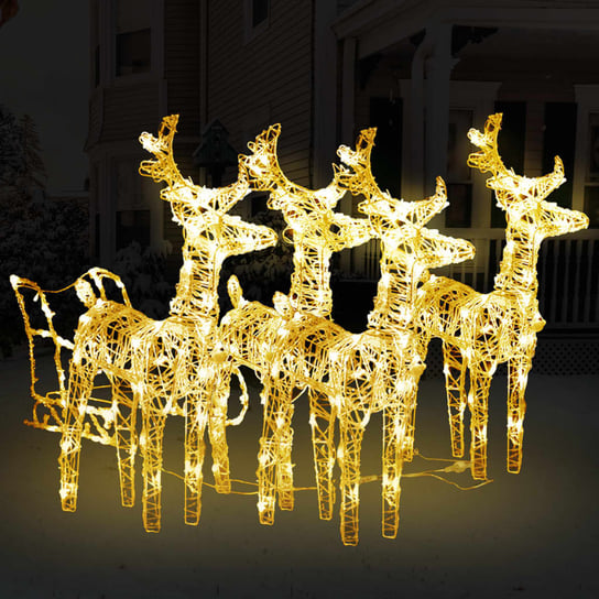 vidaXL Dekoracja świąteczna renifery z saniami, 240 LED, akrylowa vidaXL
