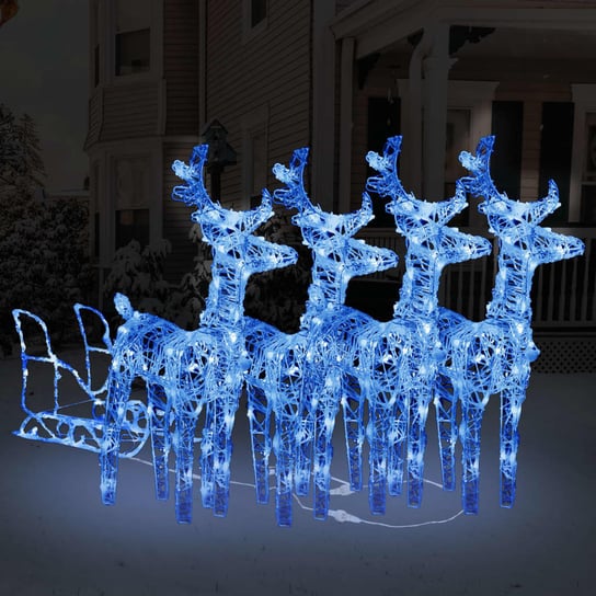 vidaXL Dekoracja świąteczna – renifery z saniami, 240 LED, akrylowa vidaXL