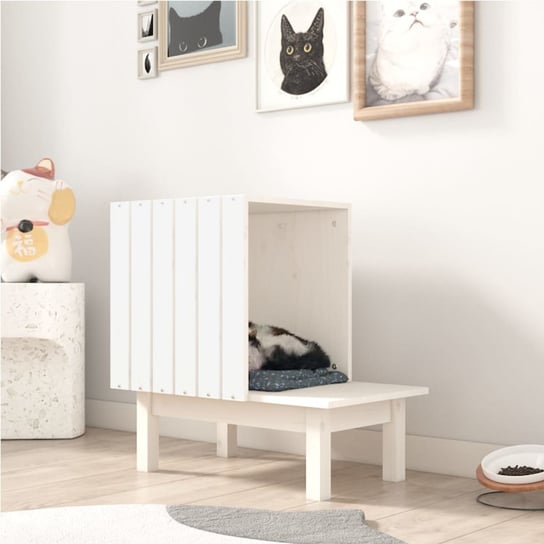 vidaXL Domek dla kota, biały, 60x36x60 cm, lite drewno sosnowe vidaXL