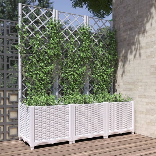 vidaXL Donica ogrodowa z kratką, biała, 120x40x136 cm, PP vidaXL