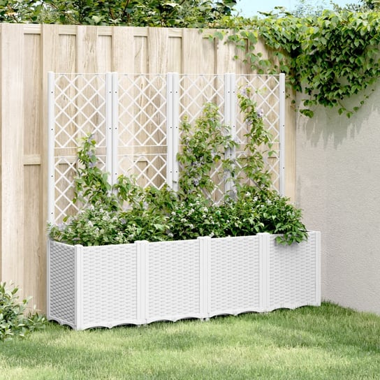 vidaXL Donica ogrodowa z kratką, biała, 160x40x140 cm, PP vidaXL
