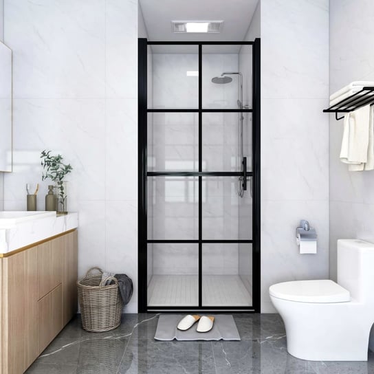 vidaXL Drzwi prysznicowe, hartowane szkło, 81 x 195 cm, czarne vidaXL