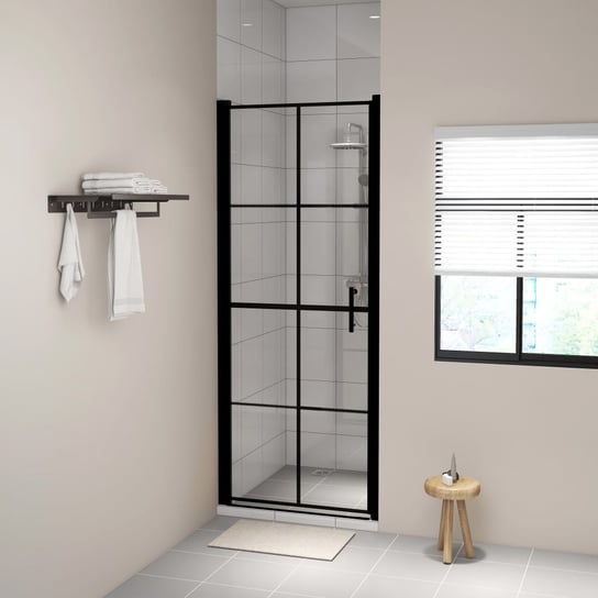 vidaXL Drzwi prysznicowe, hartowane szkło, 91 x 195 cm, czarne vidaXL