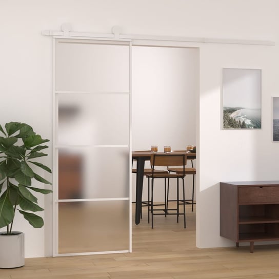 vidaXL Drzwi przesuwne, matowe szkło ESG i aluminium, 76x205 cm, białe vidaXL