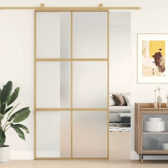 vidaXL Drzwi przesuwne, złote, 102,5x205 cm, mrożone szkło ESG vidaXL