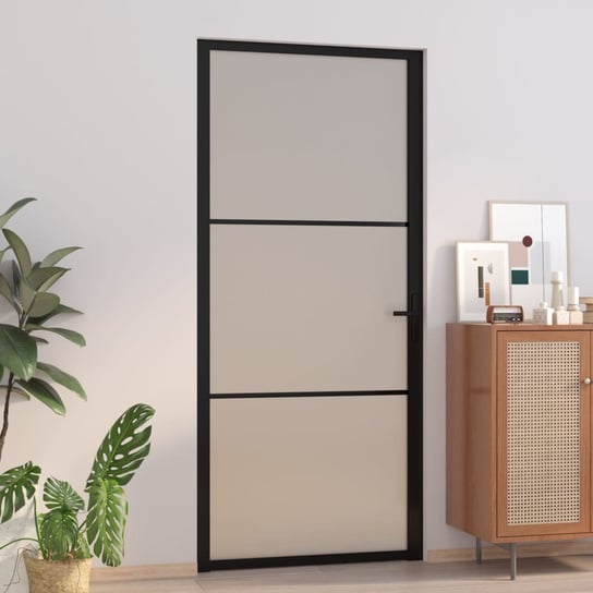 vidaXL Drzwi wewnętrzne, 93x201,5 cm, czarne, matowe szkło i aluminium vidaXL