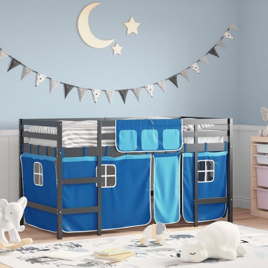 vidaXL Dziecięce łóżko na antresoli, niebieskie zasłonki, 80x200 cm vidaXL
