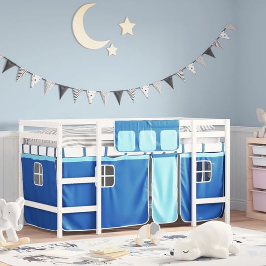 vidaXL Dziecięce łóżko na antresoli, niebieskie zasłonki, 90x190 cm vidaXL