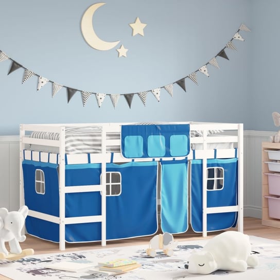 vidaXL Dziecięce łóżko na antresoli, niebieskie zasłonki, 90x200 cm vidaXL